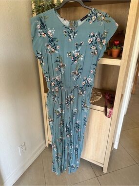 Cotton On Teal Floral Maxi Dress with Pink & Cream Blooms